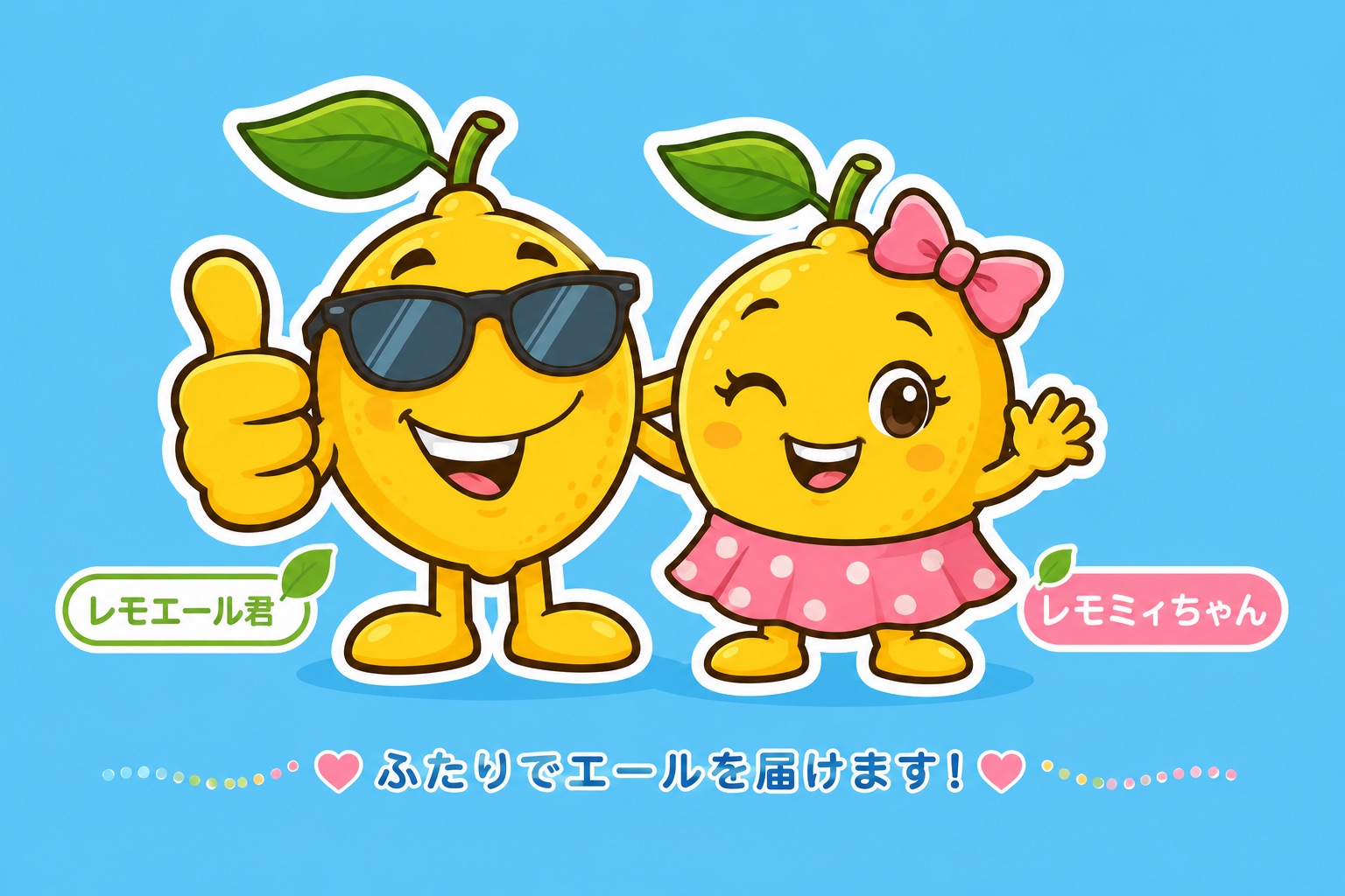 親指を立てるレモエール君と手を振るレモミィちゃん